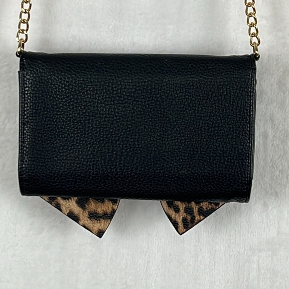 Crossi Small Bag / Crossbody Wallet on a Strap Black & Leopard Print Bow - Picture 4 of 10